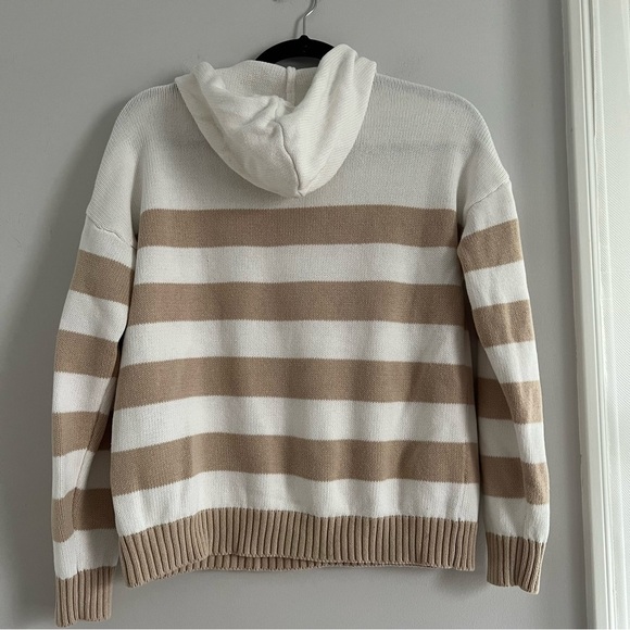 Cozy Striped White and Tan Women's Sweater - Picture 4 of 5